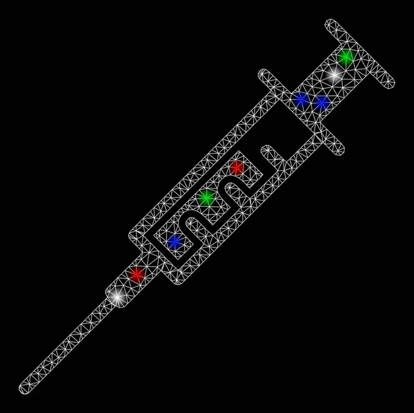 Jeringa brillante de malla 2D con puntos de inflamación — Vector de stock