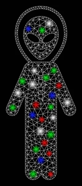 Bright Mesh 2D Glad Alien Person with Flash Spots — ストックベクタ