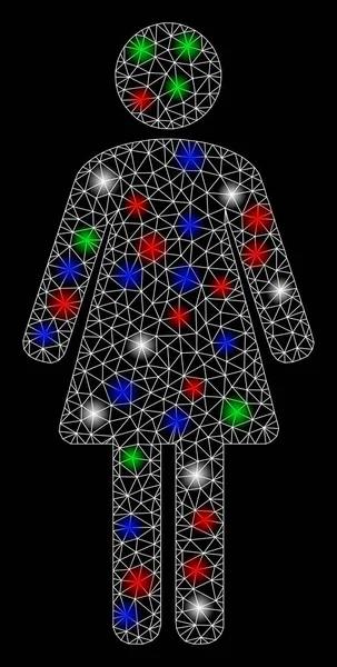 Bright Mesh Network Woman with Flash Spots — ストックベクタ