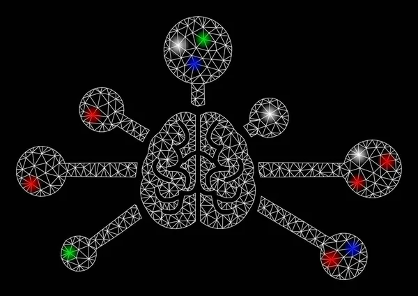 Red de malla brillante Control mental Enlaces con puntos de inflamación — Archivo Imágenes Vectoriales