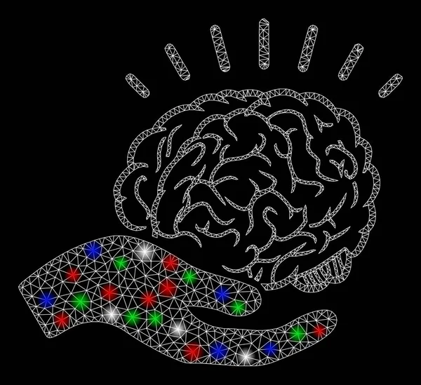 Offre éducative de cerveau de carcasse de maille lumineuse avec des taches éclair — Image vectorielle