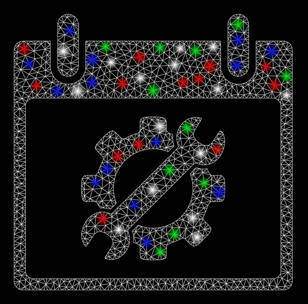 Herramientas de configuración de marco de alambre de malla brillante Día del calendario con puntos de luz — Vector de stock