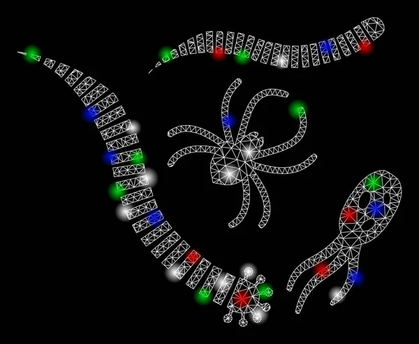 Bright Mesh 2D Parasites with Flash Spots — Stock Vector