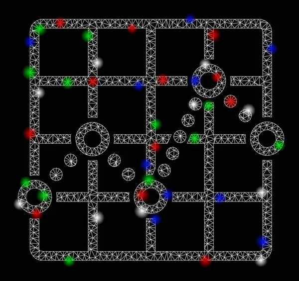 Trama luminosa della linea di rete della maglia con i punti di flare — Vettoriale Stock