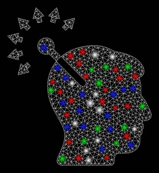 Bright Mesh Wire Frame Optiskt Neuralt gränssnitt med ljusfläckar — Stock vektor