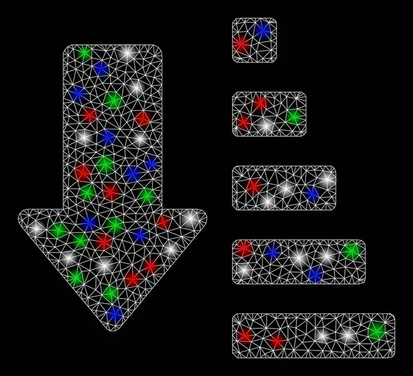 Malla brillante 2D Ordenar flecha hacia abajo con puntos de luz — Vector de stock