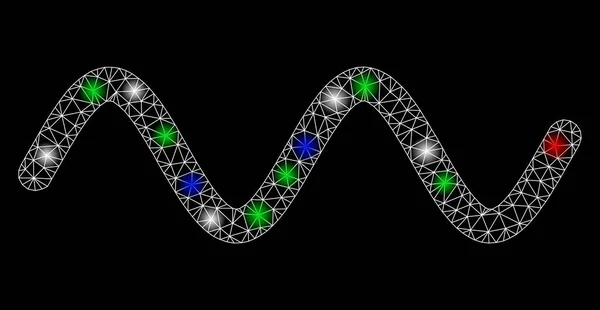 Bright Mesh Wire Frame Wave Signal with Flash Spots — ストックベクタ