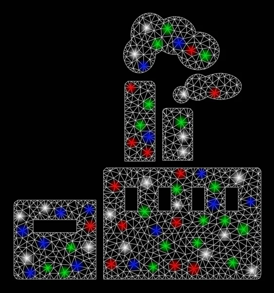 Usine de fumage de carcasse de maille lumineuse avec des taches de fusée éclairante — Image vectorielle