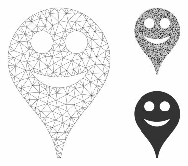 Gülümse Gülen Harita İşaretleyici Vektör Ağ Modeli ve Üçgen Mozaik Simgesi