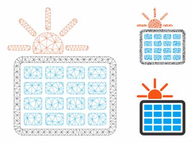 Güneş enerjisi vektörü ızgarası 2d Model ve Üçgen Mozaik Simgesi