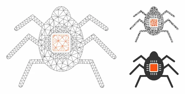 Modèle de réseau de maille vectorielle de bogue d'espion et icône de mosaïque de triangle — Image vectorielle