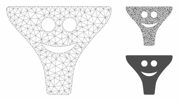 Smile Funnel矢量Mesh Carcass模型和三角马赛克图标 — 图库矢量图片