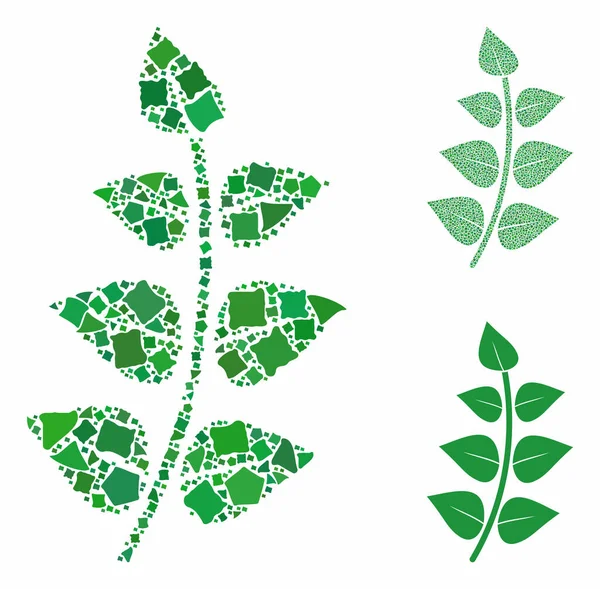 Rama de hojas Mosaico Icono de Piezas Tuberosas — Vector de stock