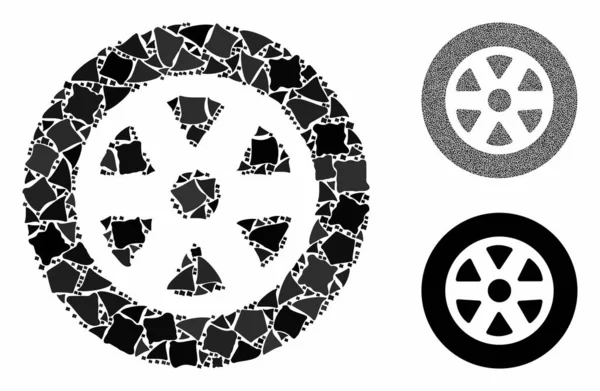 Σύνθεση τροχού αυτοκινήτου Εικόνα από ογκώδη κομμάτια — Διανυσματικό Αρχείο