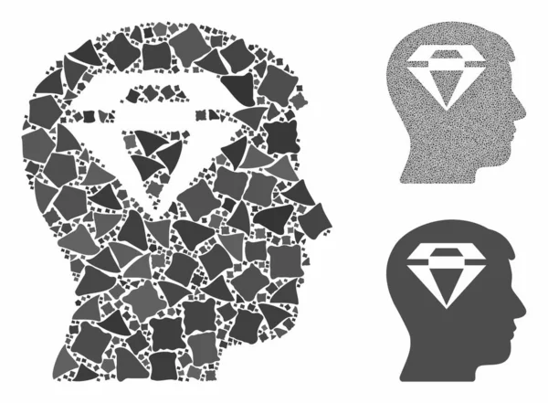 Human head with diamond Mosaic Icon of Inequal Parts — Stock Vector