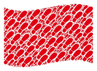 Boot Footprint Ögelerinin Kırmızı Bayrak Şablonu Dalgalanıyor