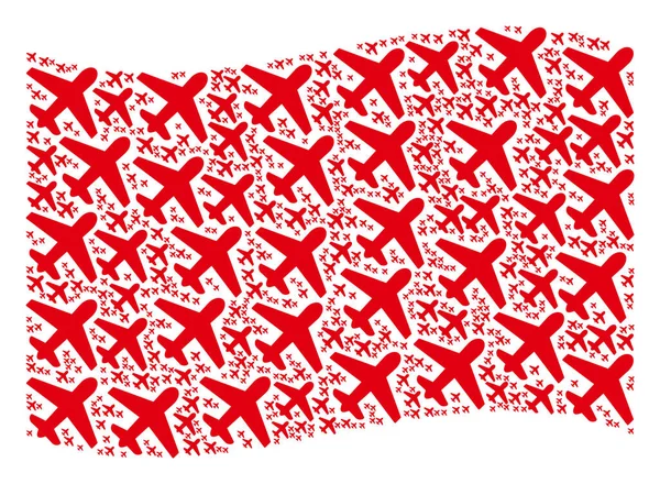 Waving Red Flag Pattern of Airplane Items — Stok Vektör