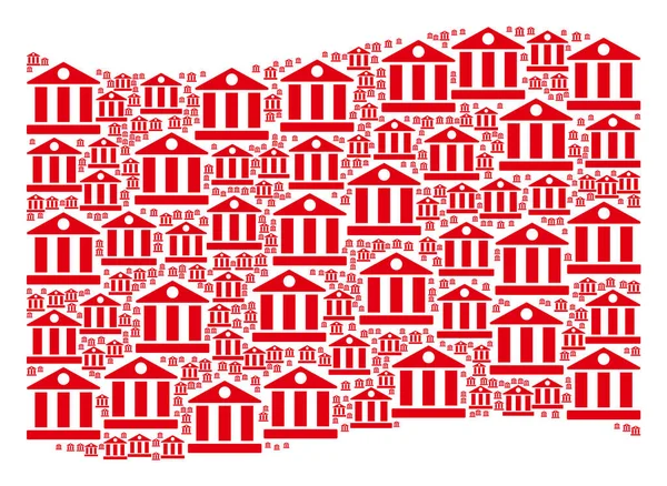 Mávání červenou vlajkou vzor budovy banky ikony — Stockový vektor