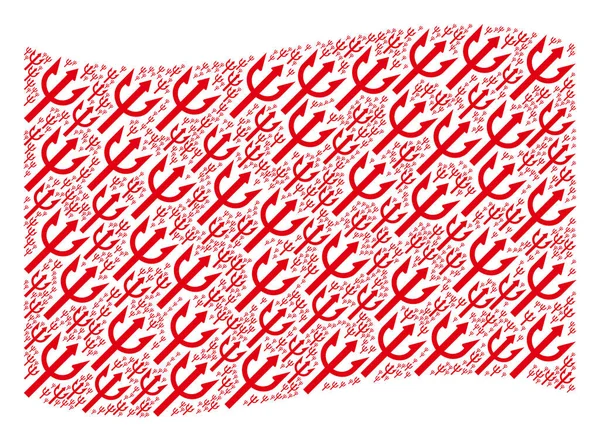 Wuivende rode vlag Samenstelling van drietand vork items — Stockvector