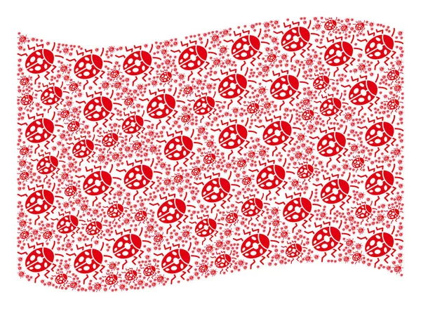 Wuivende rode vlag patroon van Ladybird Bug Items — Stockvector
