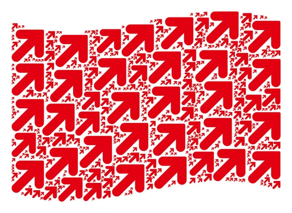 Ondeando Bandera Roja Composición de Flecha hacia arriba Elementos Derecha — Vector de stock