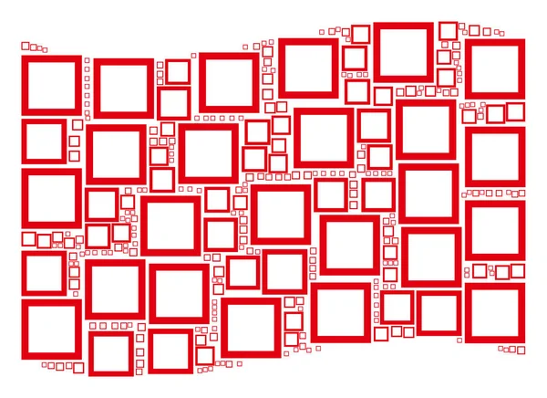 Viftande röda flaggan collage av kontur Square ikoner — Stock vektor