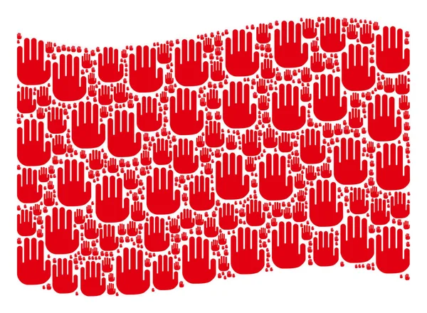 Schwenken rote Flagge Collage von Stop-Hand-Ikonen — Stockvektor