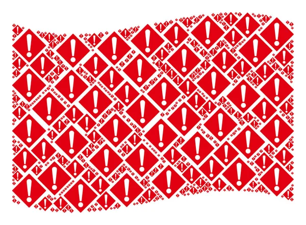 Ondeando bandera roja collage de elementos de advertencia — Vector de stock