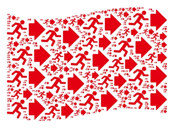 Wuivende rode vlag Mozaïek van Exit Direction Pictogrammen — Stockvector