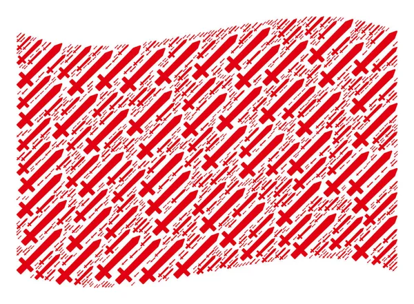 Schwenken rote Flagge Collage von Schwert-Ikonen — Stockvektor