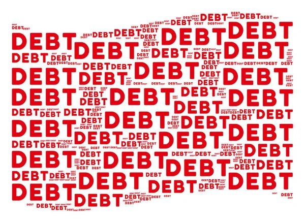 Ondeando bandera roja Collage of Debt Texts — Archivo Imágenes Vectoriales