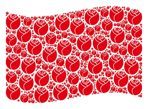 Ondeando Bandera Roja Composición de los Elementos de Botón Rosa — Archivo Imágenes Vectoriales