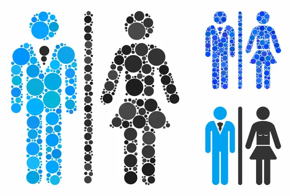 Toalettpersoner Mosaik Ikon av runda prickar — Stock vektor