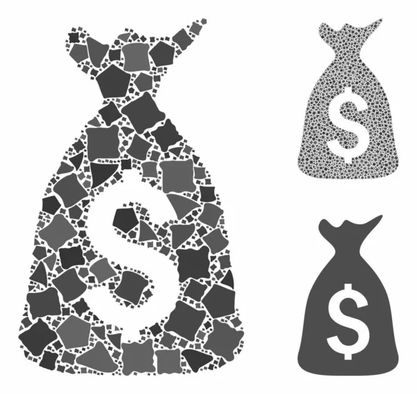 Εικονίδιο σύνθεσης τσαντών χρημάτων από τρεμάμενα κομμάτια — Διανυσματικό Αρχείο