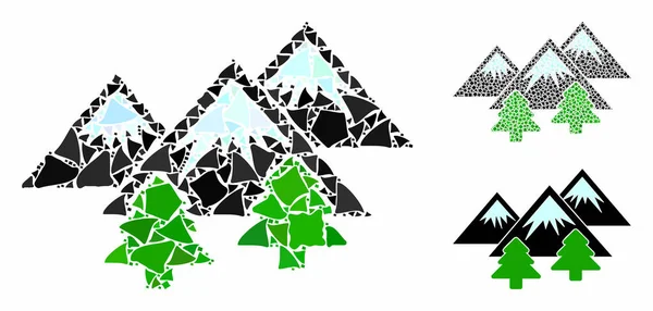 Bosque de montañas Mosaico Icono de Elementos Inequales — Vector de stock