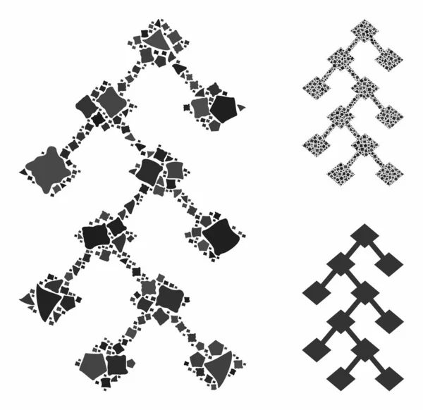 Árvore binária Ícone mosaico de elementos irregulares — Vetor de Stock