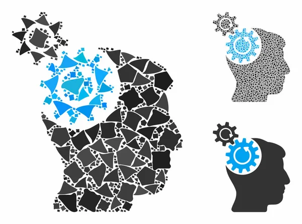 Rotation des rouages de tête Composition Icône d'articles robustes — Image vectorielle