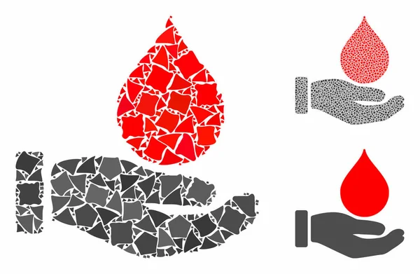 Mano de donación de sangre Mosaico Icono de piezas ásperas — Vector de stock