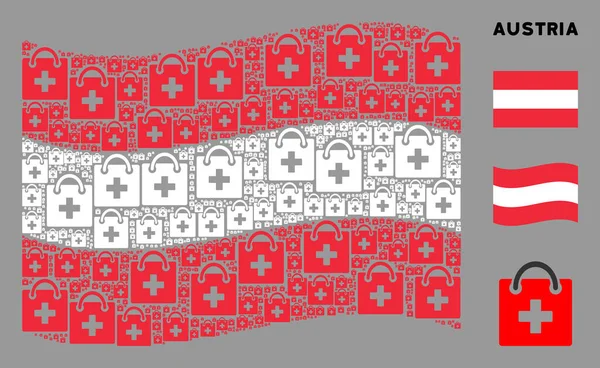 Zwaaien Oostenrijkse vlag Mozaïek van EHBO Kit items — Stockvector