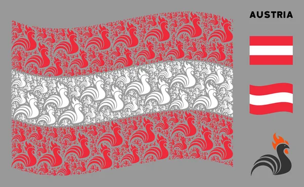 Mávání rakouskou vlajkovou mozaikou kohoutích položek — Stockový vektor
