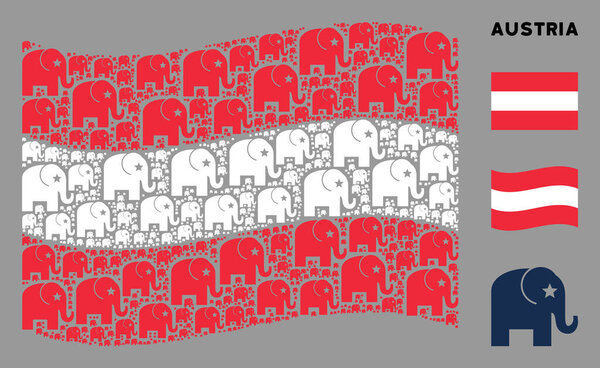 Waving Austrian Flag Collage of Elephant Icons