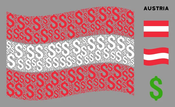 Drapeau autrichien agitant mosaïque d'icônes Dollar — Image vectorielle