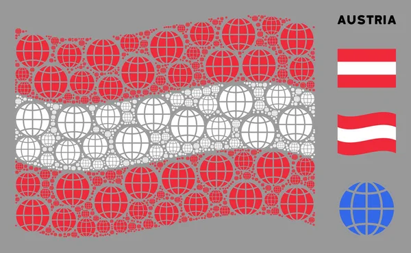 Waving Austrian Flag Composition of Globe Items — Stockový vektor