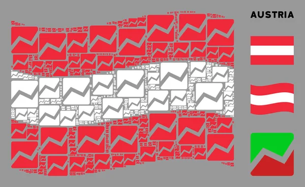Wuivende Oostenrijkse vlag patroon van analytics Grafiek Pictogrammen — Stockvector