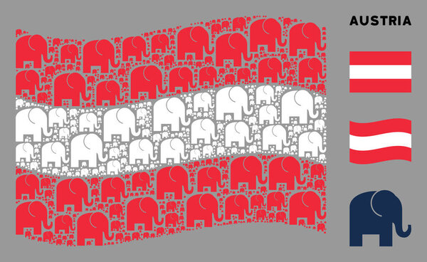 Waving Austria Flag Mosaic of Elephant Items