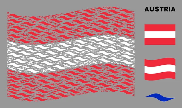 Drapeau autrichien ondulé Collage d'objets en forme de vague — Image vectorielle