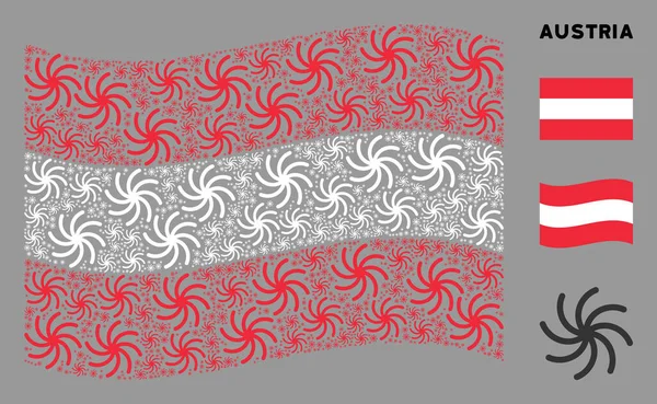 Drapeau de l'Autriche ondulé Collage d'icônes Galaxy — Image vectorielle