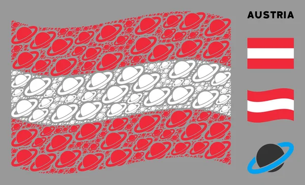 Zwaaiende Oostenrijkse vlag Mozaïek van planeet Saturnus Items — Stockvector