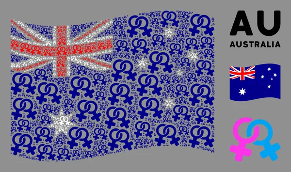 摇曳着澳大利亚国旗图案的莱斯比符号图标 — 图库矢量图片