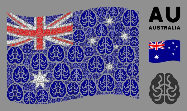 Integetett Ausztrália zászló Mozaik agy ikonok — Stock Vector